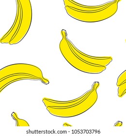 Seamless Banana Pattern in Hipster Style. Fruit Illustration. Stylized Yellow Bananas on the White Background. Seamless Bananas for Wallpaper, Wrapping, Web Design, Textile, Fabric, Tile, Tablecloth.