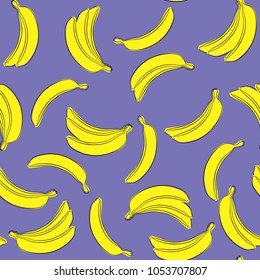 Seamless Banana Pattern in Hipster Style. Fruit Illustration. Stylized Yellow Bananas on the Violet Background. Seamless Bananas for Wallpaper, Wrapping, Web Design, Textile, Fabric, Tile, Tablecloth.
