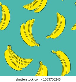 Seamless Banana Pattern in Hipster Style. Fruit Illustration. Stylized Yellow Bananas on the Blue Background. Seamless Bananas for Wallpaper, Wrapping, Web Design, Textile, Fabric, Tile, Tablecloth.