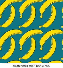 Seamless Banana Pattern in Hipster Style. Fruit Illustration. Stylized Yellow Bananas on the Blue Background. Seamless Bananas for Wallpaper, Wrapping, Web Design, Textile, Fabric, Tile, Tablecloth.