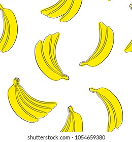 Seamless Banana Pattern in Hipster Style. Fruit Illustration. Stylized Yellow Bananas on the White Background. Seamless Bananas for Wallpaper, Wrapping, Web Design, Textile, Fabric, Tile, Tablecloth.