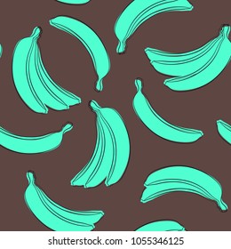 Seamless Banana Pattern in Hipster Style. Fruit Illustration. Stylized Blue Bananas on the Brown Background. Seamless Bananas for Wallpaper, Wrapping, Web Design, Textile, Fabric, Tile, Tablecloth.