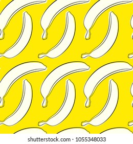 Seamless Banana Pattern in Hipster Style. Fruit Illustration. Stylized White Bananas on the Yellow Background. Seamless Bananas for Wallpaper, Wrapping, Web Design, Textile, Fabric, Tile, Tablecloth.