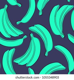 Seamless Banana Pattern in Hipster Style. Fruit Illustration. Stylized Blue Bananas on the Blue Background. Seamless Bananas for Wallpaper, Wrapping, Web Design, Textile, Fabric, Tile, Tablecloth.