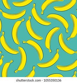 Seamless Banana Pattern in Hipster Style. Fruit Illustration. Stylized Yellow Bananas on the Blue Background. Seamless Bananas for Wallpaper, Wrapping, Web Design, Textile, Fabric, Tile, Tablecloth.
