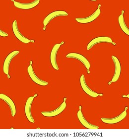 Seamless Banana Pattern in Hipster Style. Fruit Illustration. Stylized Yellow Bananas on the Orange Background. Seamless Bananas for Wallpaper, Wrapping, Web Design, Textile, Fabric, Tile, Tablecloth.