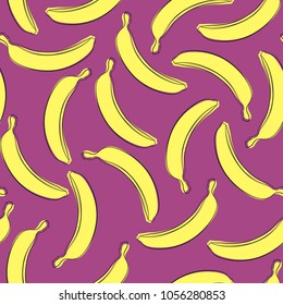 Seamless Banana Pattern in Hipster Style. Fruit Illustration. Stylized Yellow Bananas on the Pink Background. Seamless Bananas for Wallpaper, Wrapping, Web Design, Textile, Fabric, Tile, Tablecloth.
