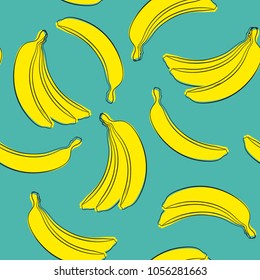 Seamless Banana Pattern in Hipster Style. Fruit Illustration. Stylized Yellow Bananas on the Blue Background. Seamless Bananas for Wallpaper, Wrapping, Web Design, Textile, Fabric, Tile, Tablecloth.