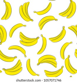 Seamless Banana Pattern in Hipster Style. Fruit Illustration. Stylized Yellow Bananas on the White Background. Seamless Bananas for Wallpaper, Wrapping, Web Design, Textile, Fabric, Tile, Tablecloth.