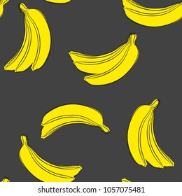 Seamless Banana Pattern in Hipster Style. Fruit Illustration. Stylized Yellow Bananas on the Grey Background. Seamless Bananas for Wallpaper, Wrapping, Web Design, Textile, Fabric, Tile, Tablecloth.