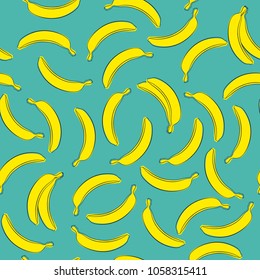 Seamless Banana Pattern in Hipster Style. Fruit Illustration. Stylized Yellow Bananas on the Blue Background. Seamless Bananas for Wallpaper, Wrapping, Web Design, Textile, Fabric, Tile, Tablecloth.