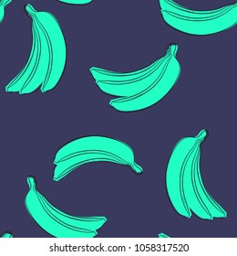 Seamless Banana Pattern in Hipster Style. Fruit Illustration. Stylized Blue Bananas on the Blue Background. Seamless Bananas for Wallpaper, Wrapping, Web Design, Textile, Fabric, Tile, Tablecloth.