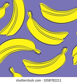 Seamless Banana Pattern in Hipster Style. Fruit Illustration. Stylized Yellow Bananas on the Violet Background. Seamless Bananas for Wallpaper, Wrapping, Web Design, Textile, Fabric, Tile, Tablecloth.