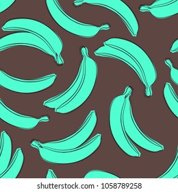 Seamless Banana Pattern in Hipster Style. Fruit Illustration. Stylized Blue Bananas on the Brown Background. Seamless Bananas for Wallpaper, Wrapping, Web Design, Textile, Fabric, Tile, Tablecloth.