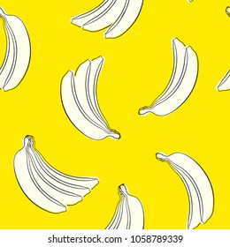 Seamless Banana Pattern in Hipster Style. Fruit Illustration. Stylized White Bananas on the Yellow Background. Seamless Bananas for Wallpaper, Wrapping, Web Design, Textile, Fabric, Tile, Tablecloth.