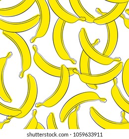 Seamless Banana Pattern in Hipster Style. Fruit Illustration. Stylized Yellow Bananas on the White Background. Seamless Bananas for Wallpaper, Wrapping, Web Design, Textile, Fabric, Tile, Tablecloth.