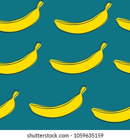 Seamless Banana Pattern in Hipster Style. Fruit Illustration. Stylized Yellow Bananas on the Blue Background. Seamless Bananas for Wallpaper, Wrapping, Web Design, Textile, Fabric, Tile, Tablecloth.