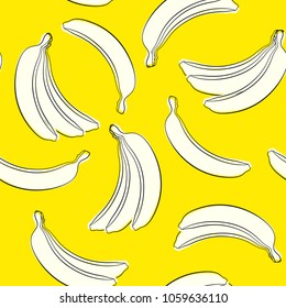 Seamless Banana Pattern in Hipster Style. Fruit Illustration. Stylized White Bananas on the Yellow Background. Seamless Bananas for Wallpaper, Wrapping, Web Design, Textile, Fabric, Tile, Tablecloth.