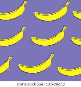 Seamless Banana Pattern in Hipster Style. Fruit Illustration. Stylized Yellow Bananas on the Violet Background. Seamless Bananas for Wallpaper, Wrapping, Web Design, Textile, Fabric, Tile, Tablecloth.