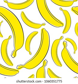 Seamless Banana Pattern in Hipster Style. Fruit Illustration. Stylized Yellow Bananas on the White Background. Seamless Bananas for Wallpaper, Wrapping, Web Design, Textile, Fabric, Tile, Tablecloth.