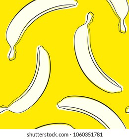 Seamless Banana Pattern in Hipster Style. Fruit Illustration. Stylized White Bananas on the Yellow Background. Seamless Bananas for Wallpaper, Wrapping, Web Design, Textile, Fabric, Tile, Tablecloth.
