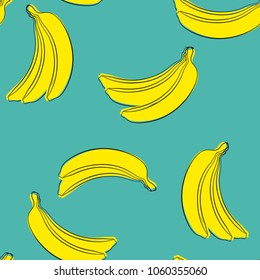 Seamless Banana Pattern in Hipster Style. Fruit Illustration. Stylized Yellow Bananas on the Blue Background. Seamless Bananas for Wallpaper, Wrapping, Web Design, Textile, Fabric, Tile, Tablecloth.