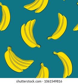 Seamless Banana Pattern in Hipster Style. Fruit Illustration. Stylized Yellow Bananas on the Blue Background. Seamless Bananas for Wallpaper, Wrapping, Web Design, Textile, Fabric, Tile, Tablecloth.