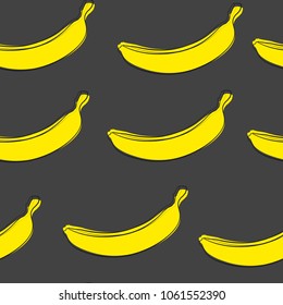 Seamless Banana Pattern in Hipster Style. Fruit Illustration. Stylized Yellow Bananas on the Grey Background. Seamless Bananas for Wallpaper, Wrapping, Web Design, Textile, Fabric, Tile, Tablecloth.