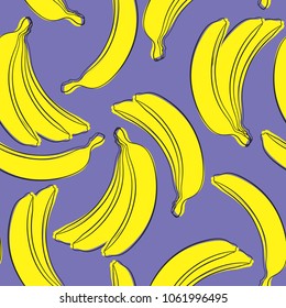 Seamless Banana Pattern in Hipster Style. Fruit Illustration. Stylized Yellow Bananas on the Violet Background. Seamless Bananas for Wallpaper, Wrapping, Web Design, Textile, Fabric, Tile, Tablecloth.