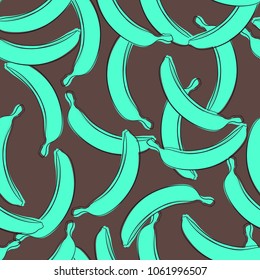 Seamless Banana Pattern in Hipster Style. Fruit Illustration. Stylized Blue Bananas on the Brown Background. Seamless Bananas for Wallpaper, Wrapping, Web Design, Textile, Fabric, Tile, Tablecloth.