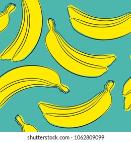 Seamless Banana Pattern in Hipster Style. Fruit Illustration. Stylized Yellow Bananas on the Blue Background. Seamless Bananas for Wallpaper, Wrapping, Web Design, Textile, Fabric, Tile, Tablecloth.