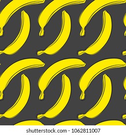 Seamless Banana Pattern in Hipster Style. Fruit Illustration. Stylized Yellow Bananas on the Grey Background. Seamless Bananas for Wallpaper, Wrapping, Web Design, Textile, Fabric, Tile, Tablecloth.