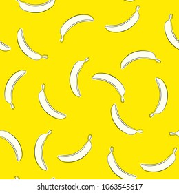 Seamless Banana Pattern in Hipster Style. Fruit Illustration. Stylized White Bananas on the Yellow Background. Seamless Bananas for Wallpaper, Wrapping, Web Design, Textile, Fabric, Tile, Tablecloth.