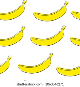 Seamless Banana Pattern in Hipster Style. Fruit Illustration. Stylized Yellow Bananas on the White Background. Seamless Bananas for Wallpaper, Wrapping, Web Design, Textile, Fabric, Tile, Tablecloth.