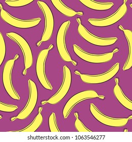 Seamless Banana Pattern in Hipster Style. Fruit Illustration. Stylized Yellow Bananas on the Pink Background. Seamless Bananas for Wallpaper, Wrapping, Web Design, Textile, Fabric, Tile, Tablecloth.