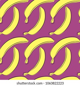 Seamless Banana Pattern in Hipster Style. Fruit Illustration. Stylized Yellow Bananas on the Pink Background. Seamless Bananas for Wallpaper, Wrapping, Web Design, Textile, Fabric, Tile, Tablecloth.