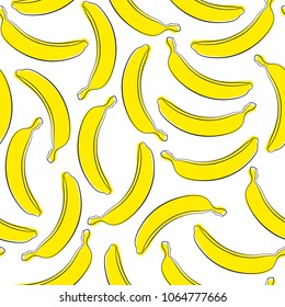Seamless Banana Pattern in Hipster Style. Fruit Illustration. Stylized Yellow Bananas on the White Background. Seamless Bananas for Wallpaper, Wrapping, Web Design, Textile, Fabric, Tile, Tablecloth.
