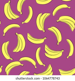 Seamless Banana Pattern in Hipster Style. Fruit Illustration. Stylized Yellow Bananas on the Pink Background. Seamless Bananas for Wallpaper, Wrapping, Web Design, Textile, Fabric, Tile, Tablecloth.