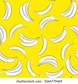 Seamless Banana Pattern in Hipster Style. Fruit Illustration. Stylized White Bananas on the Yellow Background. Seamless Bananas for Wallpaper, Wrapping, Web Design, Textile, Fabric, Tile, Tablecloth.