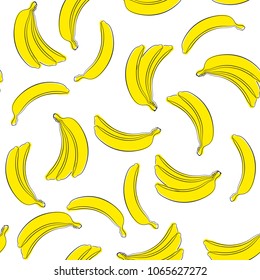 Seamless Banana Pattern in Hipster Style. Fruit Illustration. Stylized Yellow Bananas on the White Background. Seamless Bananas for Wallpaper, Wrapping, Web Design, Textile, Fabric, Tile, Tablecloth.