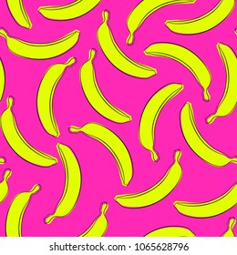 Seamless Banana Pattern in Hipster Style. Fruit Illustration. Stylized Yellow Bananas on the Pink Background. Seamless Bananas for Wallpaper, Wrapping, Web Design, Textile, Fabric, Tile, Tablecloth.