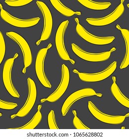 Seamless Banana Pattern in Hipster Style. Fruit Illustration. Stylized Yellow Bananas on the Grey Background. Seamless Bananas for Wallpaper, Wrapping, Web Design, Textile, Fabric, Tile, Tablecloth.