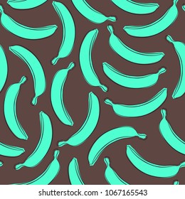 Seamless Banana Pattern in Hipster Style. Fruit Illustration. Stylized Blue Bananas on the Brown Background. Seamless Bananas for Wallpaper, Wrapping, Web Design, Textile, Fabric, Tile, Tablecloth.