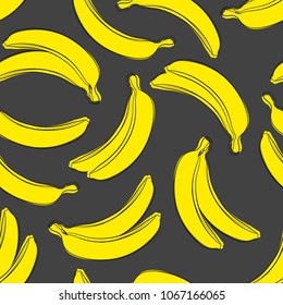 Seamless Banana Pattern in Hipster Style. Fruit Illustration. Stylized Yellow Bananas on the Grey Background. Seamless Bananas for Wallpaper, Wrapping, Web Design, Textile, Fabric, Tile, Tablecloth.