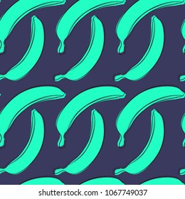 Seamless Banana Pattern in Hipster Style. Fruit Illustration. Stylized Blue Bananas on the Blue Background. Seamless Bananas for Wallpaper, Wrapping, Web Design, Textile, Fabric, Tile, Tablecloth.