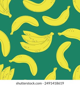 Seamless Banana Pattern in Hipster Style. Fruit Illustration. Stylized Yellow Bananas on the Orange Background. Seamless Bananas for Wallpaper, Wrapping, Web Design, Textile, Fabric, Tile, Tablecloth