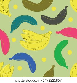 Seamless Banana Pattern in Hipster Style. Fruit Illustration. Stylized Yellow Bananas on the Orange Background. Seamless Bananas for Wallpaper, Wrapping, Web Design, Textile, Fabric, Tile, Tablecloth