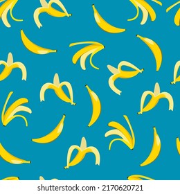 Seamless banana pattern on blue background
