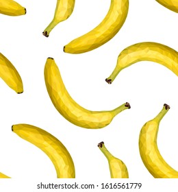 Seamless banana pattern on a white background. Made in the technique of low poly