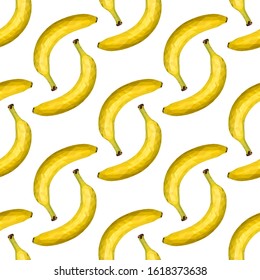 Seamless banana pattern on a white background. Made in the technique of low poly